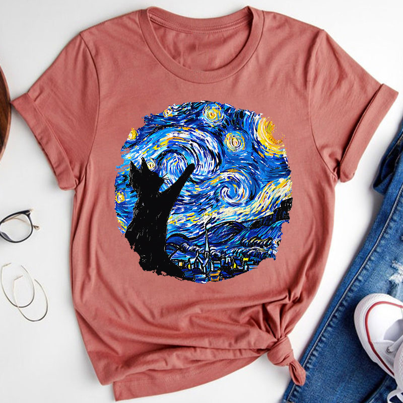 Starry Night And Cat Teacher T-Shirt