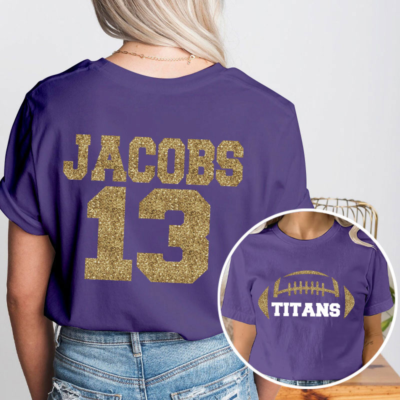 Personalized Mascot Name And Number Football Game Day Teacher Two Sided T-Shirt