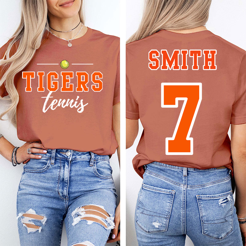 Personalized Mascot Sport Name And Number Game Day Teacher Two Sided T-Shirt