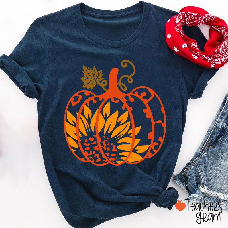 Sunflower And Pumpkin Teacher T-Shirt