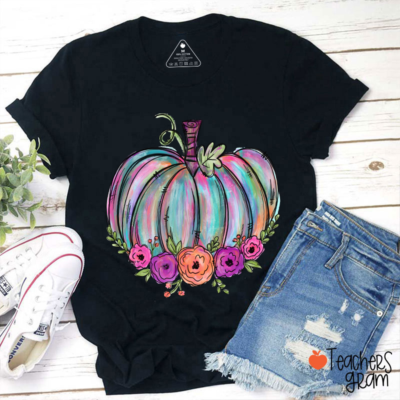 Colorful Pumpkin Watercolor Pumpkin Teacher T-Shirt