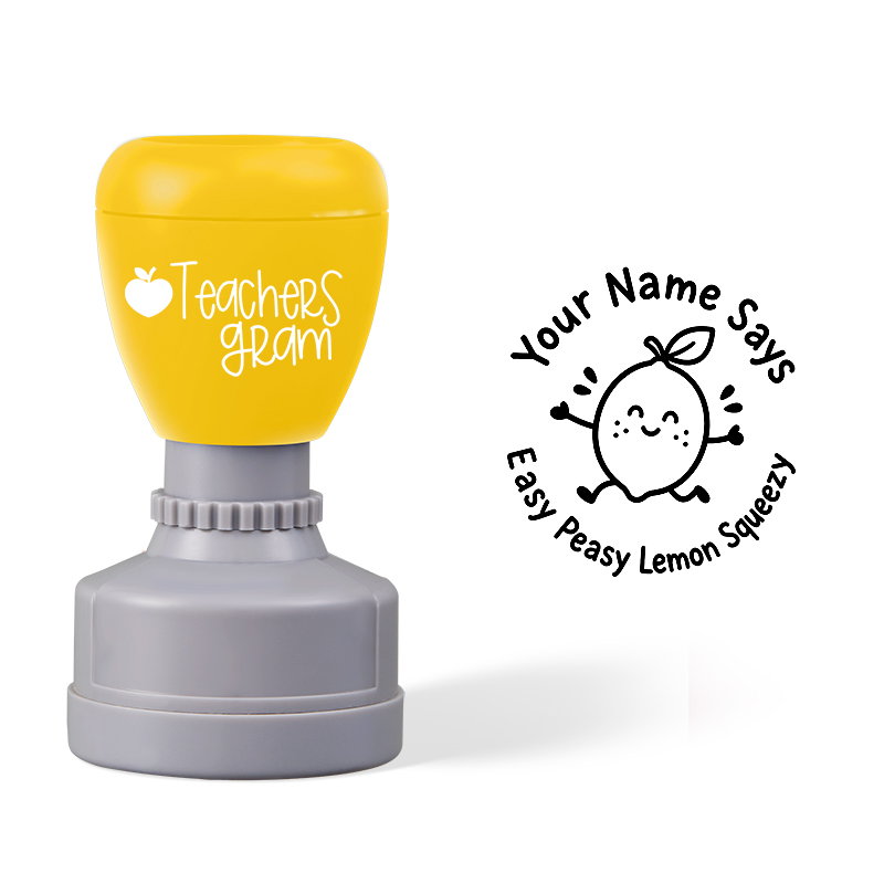 Personalized Name Easy Peasy Lemon Squeezy Cute Lemon Cartoon Teacher Stamp