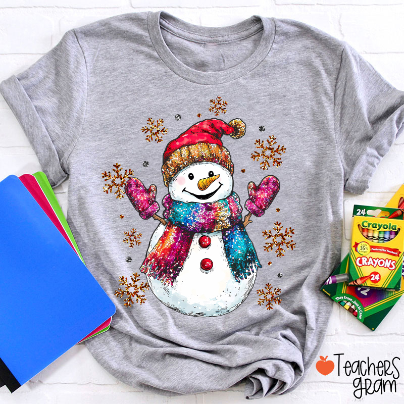 Colorful Scarves Snowman Teacher T-Shirt