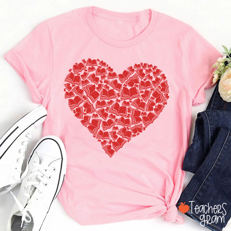 Love Books Valentine Teacher T-Shirt Sale-Teachersgram