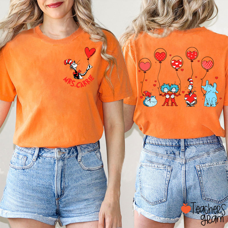 Personalized Name Children's Books Teacher Two Sided T-Shirt