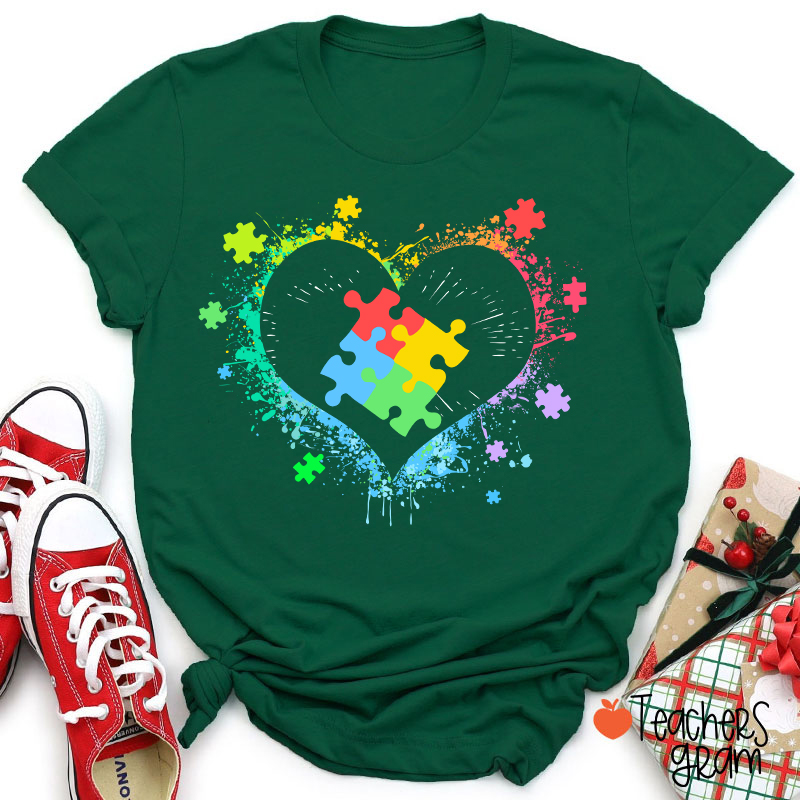Autism Awareness Love Heart Teacher T-Shirt