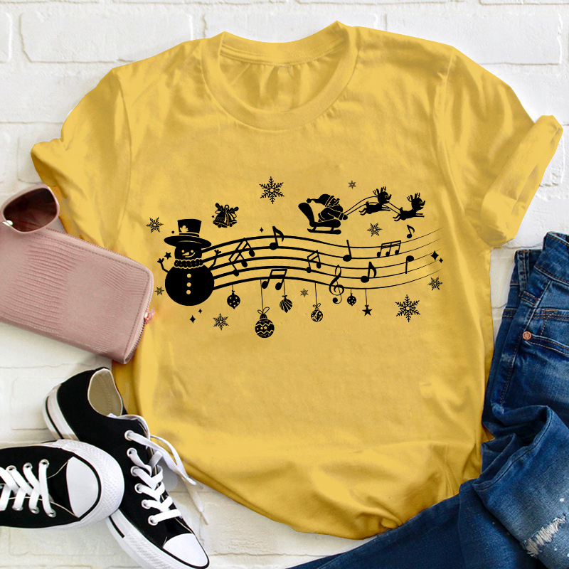 Santa Sleigh Snowman Music Teacher T-Shirt