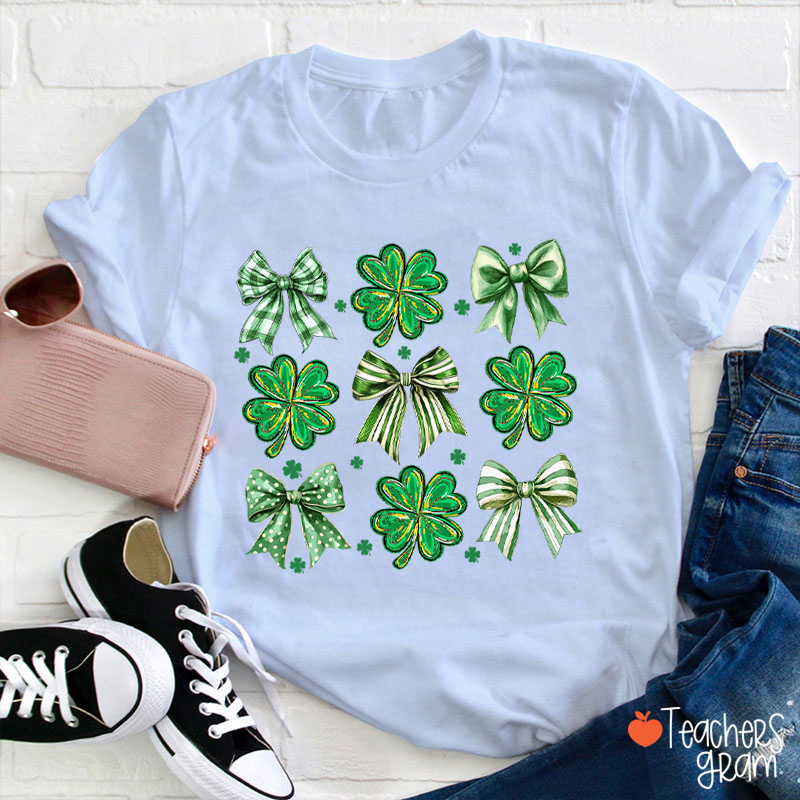 Four Leaf Clover Bow Teacher T-Shirt