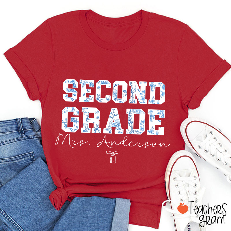 Personalized Name And Grade Trendy Teacher T-Shirt