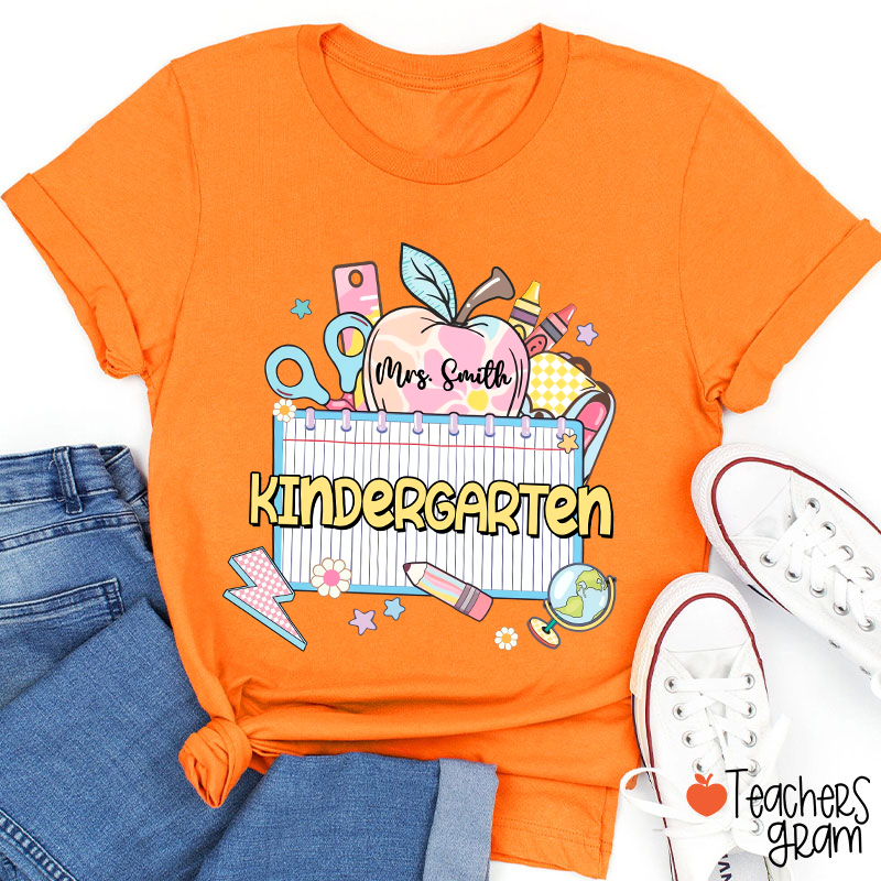 Personalized Grade And Name Apple Notebook Teacher T-Shirt