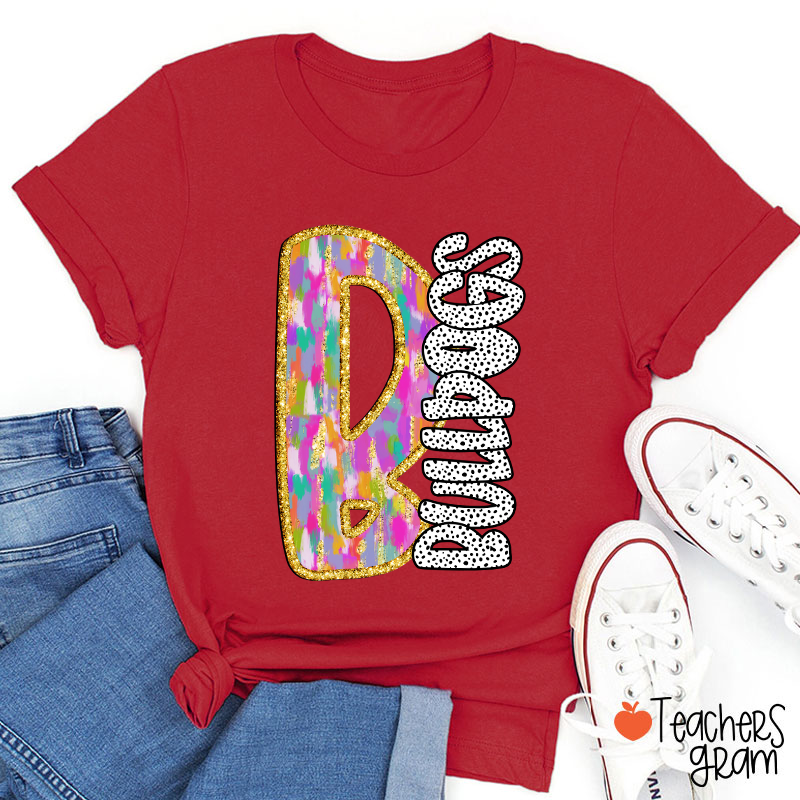 Personalized Mascot Colorful Initials Polka Dot Teacher T-Shirt