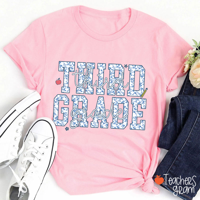 Personalized Grade Blue And White Porcelain Teacher T-Shirt