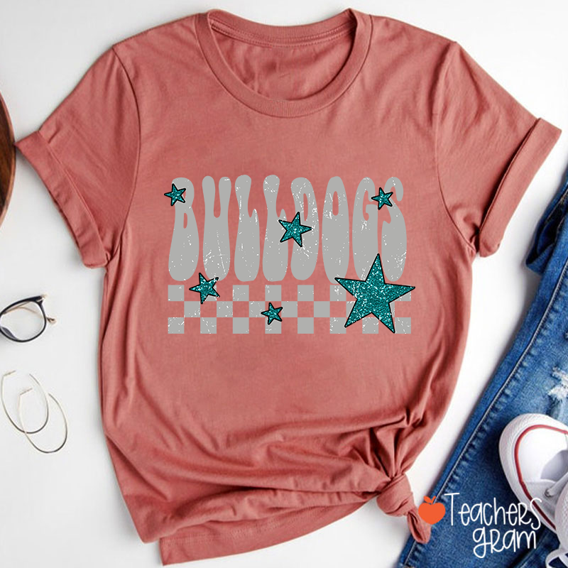 Personalized Mascot Checkered Star School Spirit Teacher T-Shirt