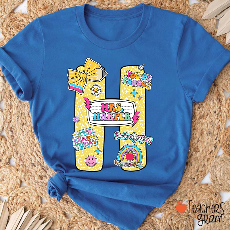 Personalized Notebook Style Letter Name Teacher T-Shirt