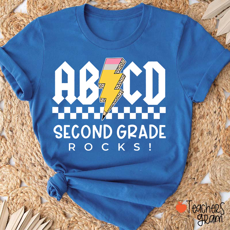 Personalized Grade Lightning Pencil Checkerboard Teacher T-Shirt