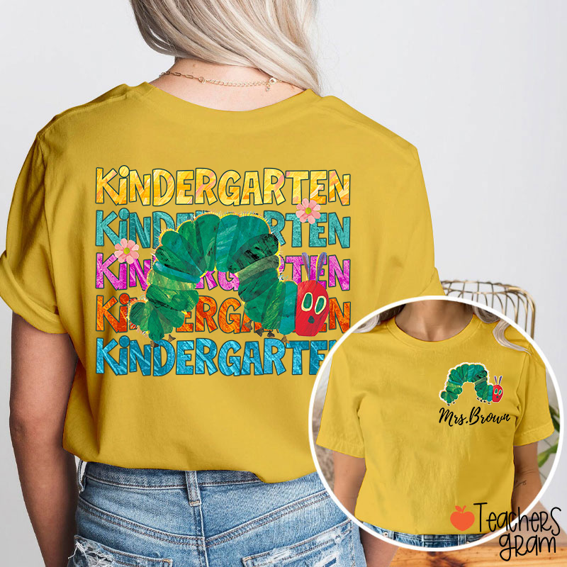 Personalized Grade And Name Cute Caterpillar Teacher Two Sided T-Shirt