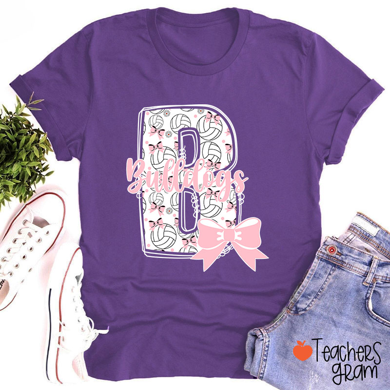 Personalized Mascot And Sport Initials Bow Teacher T-Shirt