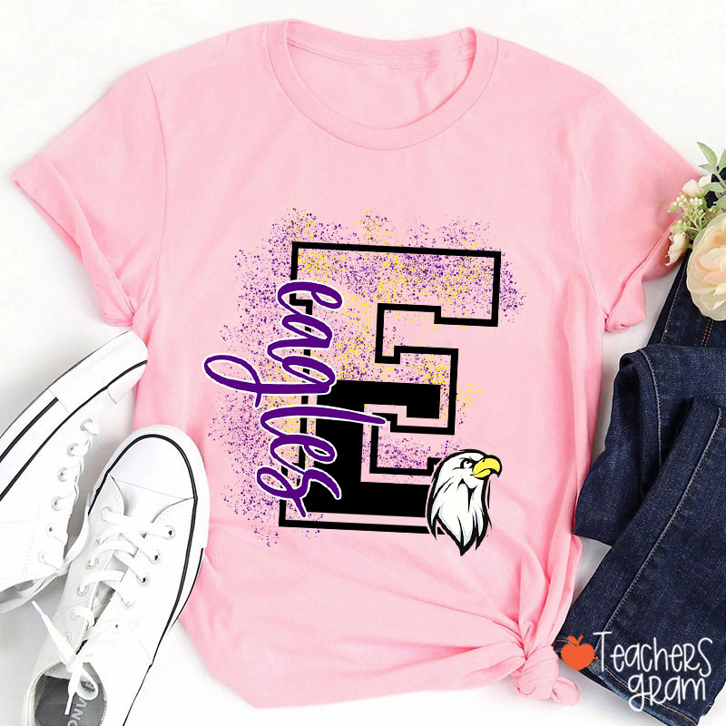 Personalized Mascot Splatter Letter Teacher T-Shirt