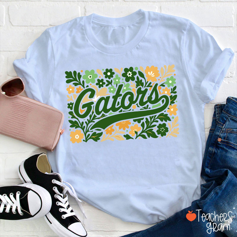 Personalized Mascot Flowers School Spirit Teacher T-Shirt