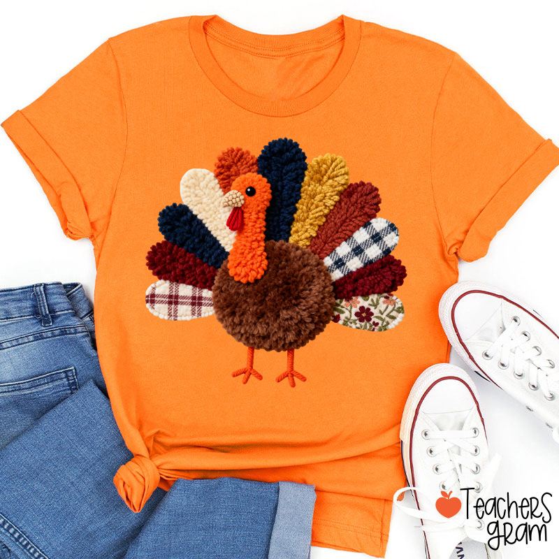 Faux Yarn Turkey Teacher T-shirt