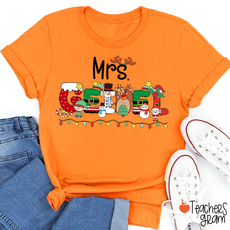 Personalized Name Christmas Lights Teacher T-Shirt