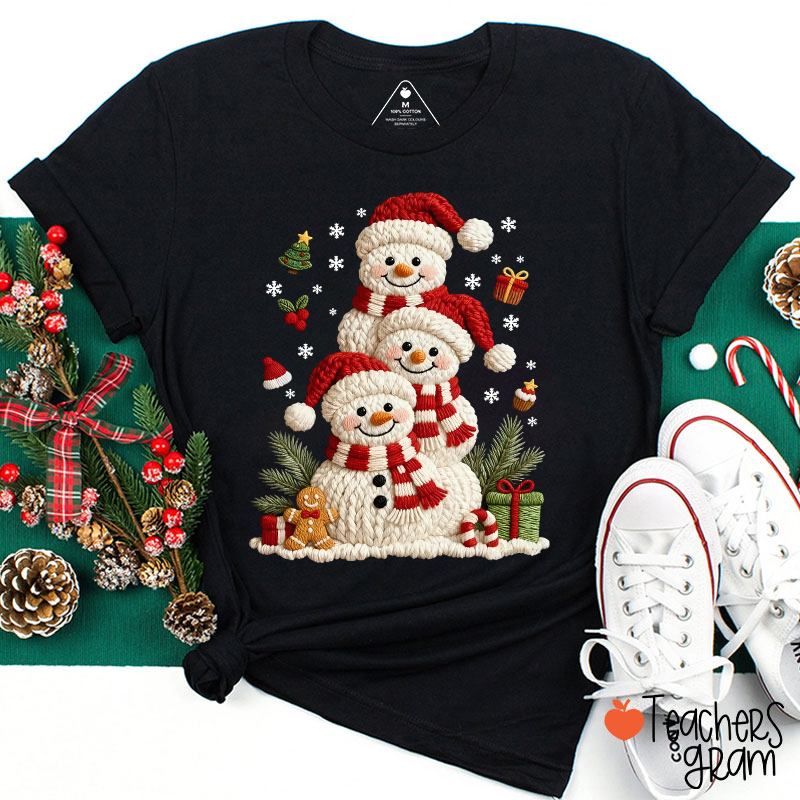 Faux Yarn Snowman Christmas Teacher T-Shirt