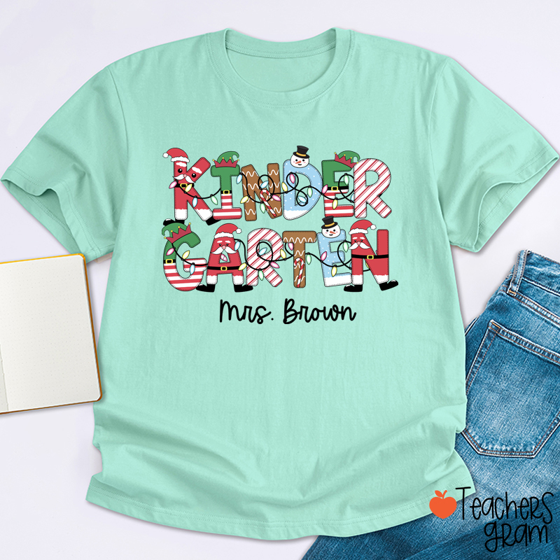 Personalized Grade And Name Christmas Teacher T-Shirt