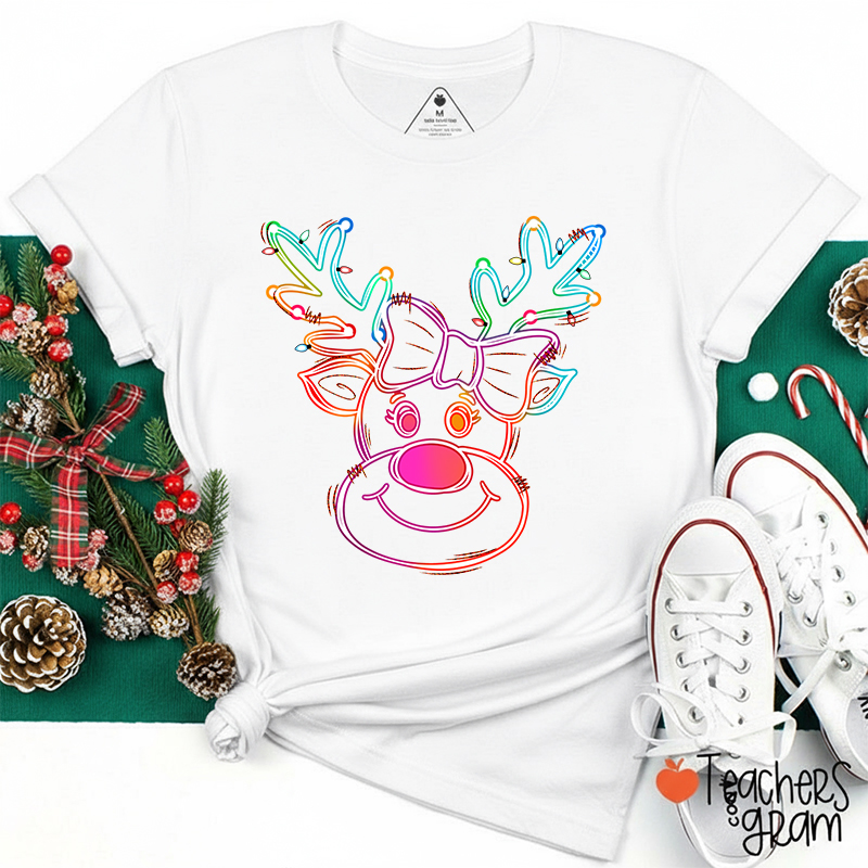 Reindeer Christmas Lights Teacher T-Shirt