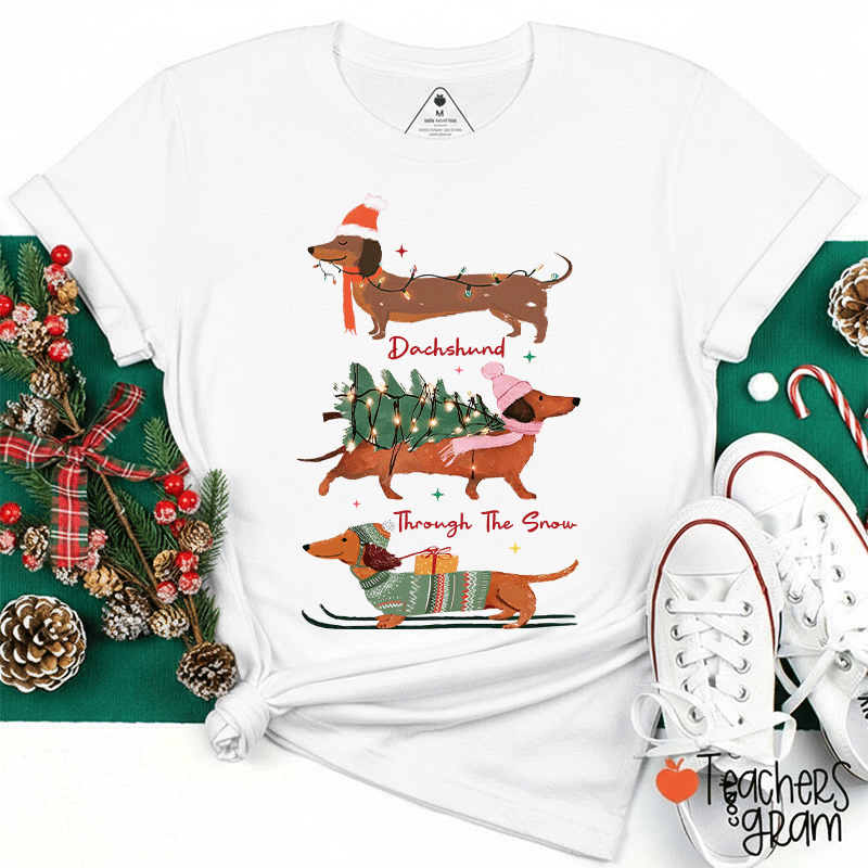 Dachshund Through The Snow Teacher T-Shirt
