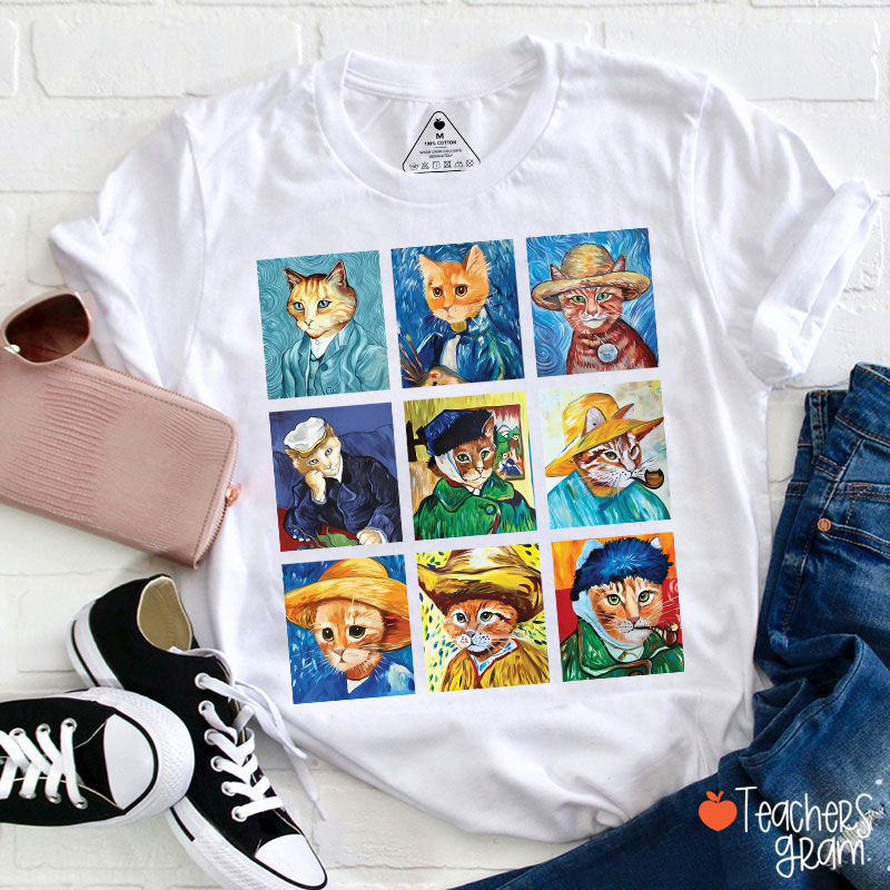 Funny Cats Painting Van Gogh Art Lover Teacher T-Shirt