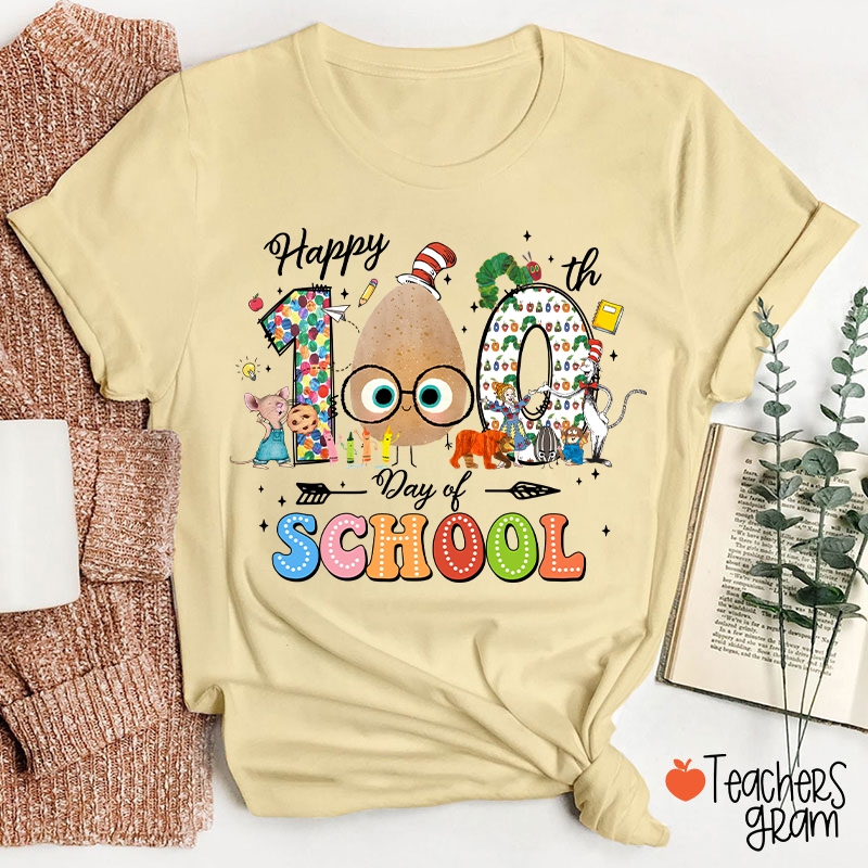 Children's Books Happy 100 Days Of School Teacher T-Shirt