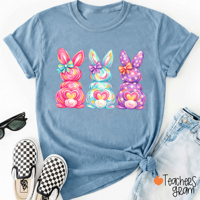 Bright Color Bunnies Easter Vibe Teacher T-Shirt