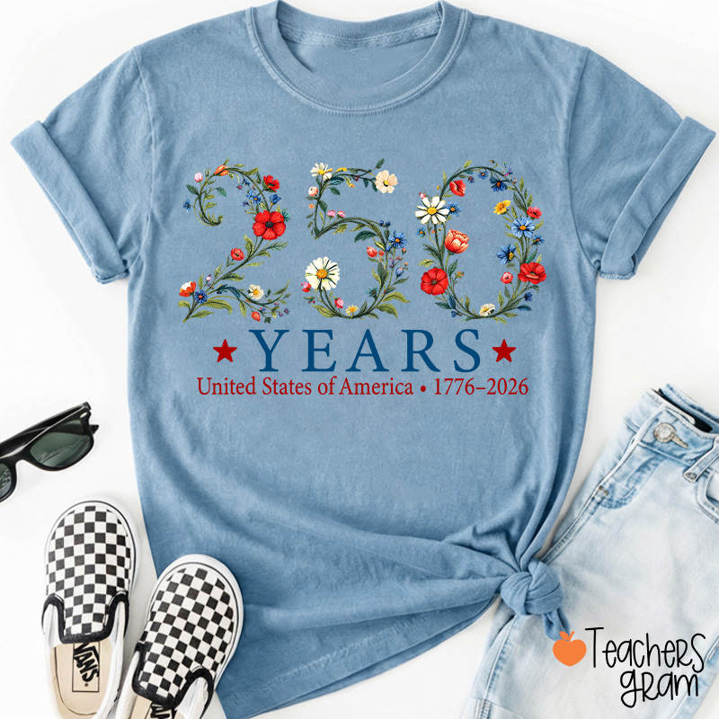 USA 250th Anniversary Floral Teacher T-Shirt