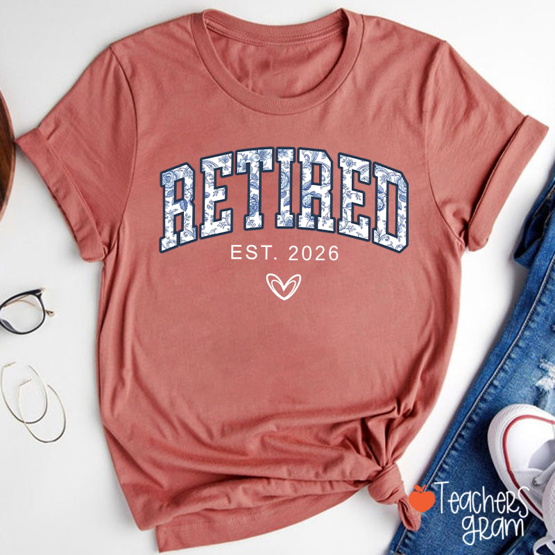 Personalized Toile Retirement Blue And White Porcelain Teacher T-Shirt