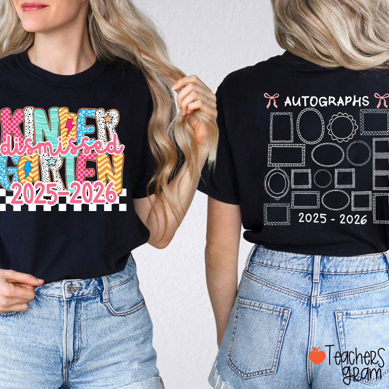 Personalized Grade Autograph Last Day Of School Teacher Two Sided T-Shirt