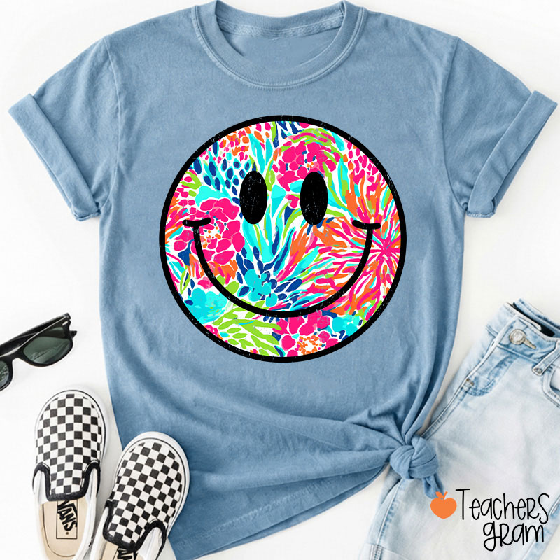 Smile Face Summer Floral Retro Beach Vibes Teacher T-Shirt