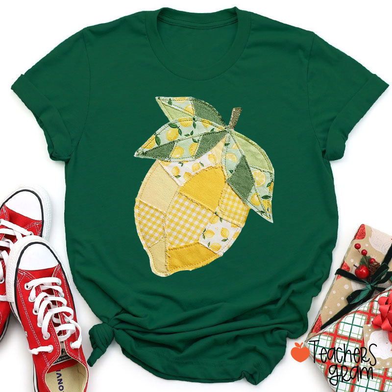 Faux Quilted Patchwork Lemon Teacher T-Shirt