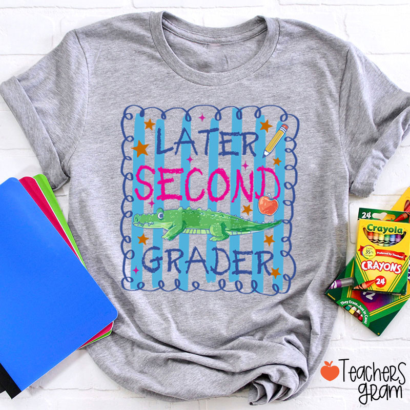 Personalized Grade Preppy Striped Later Teacher T-Shirt