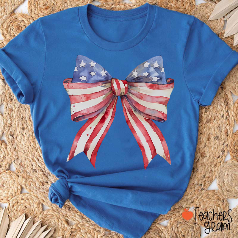 American Flag Bow Teacher T-Shirt