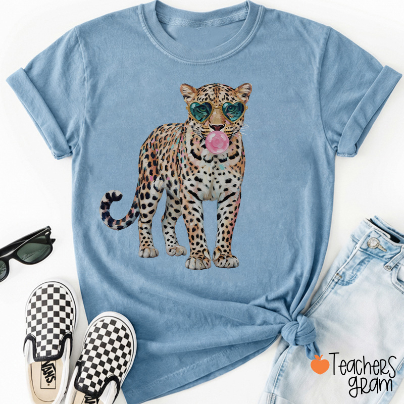 Leopard Bubblegum Sunglasses Teacher T-Shirt