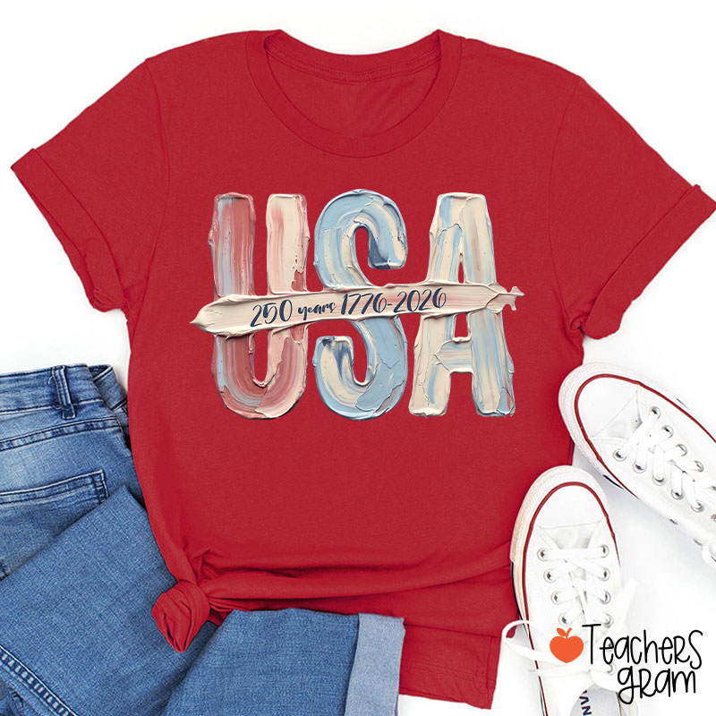 Watercolor USA 250 Years Teacher T-Shirt