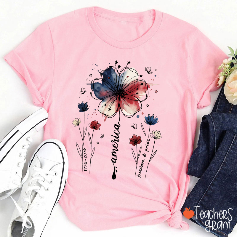 1776-2026 America Freedom And Pride Teacher T-Shirt