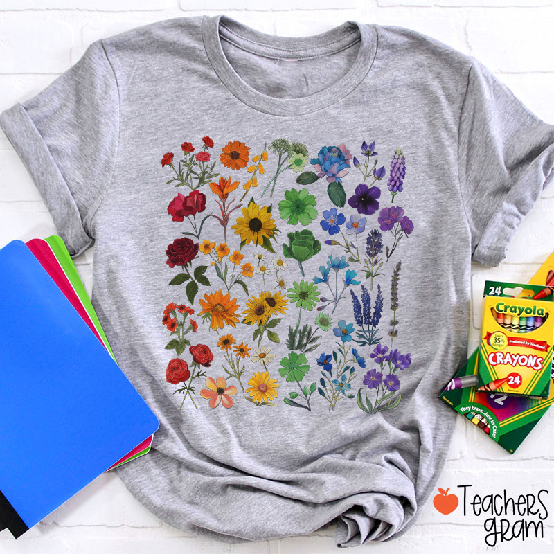 Rainbow Pride Color Wildflowers Teacher T-Shirt