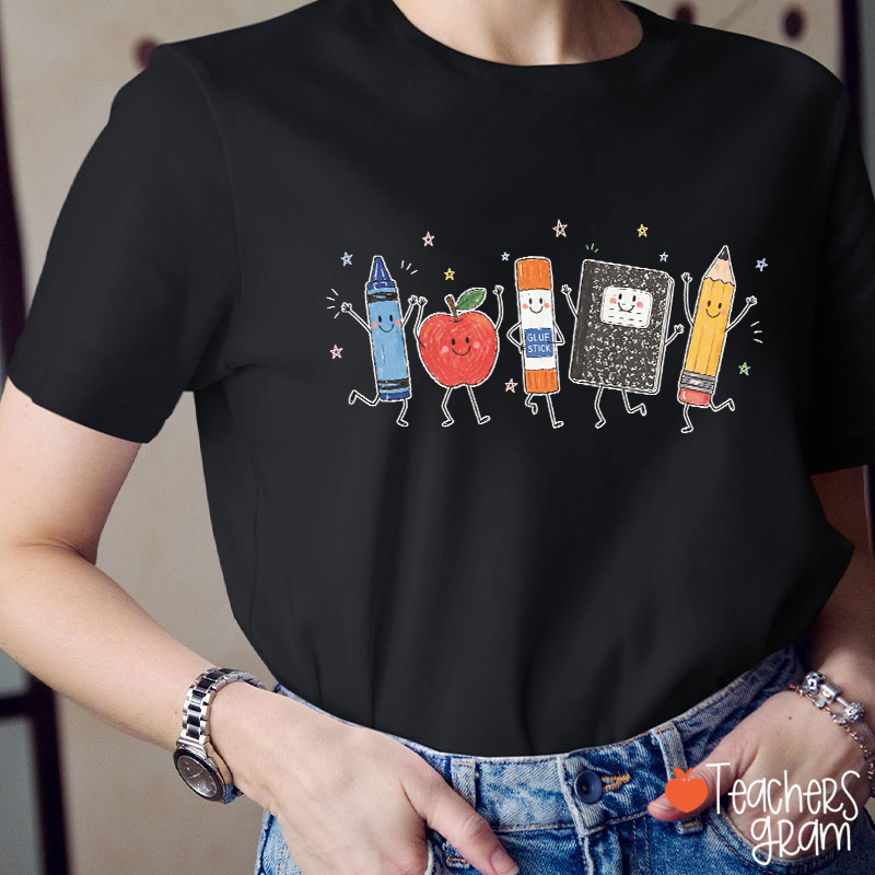 Cute Anthropomorphic School Supplies Teacher T-Shirt