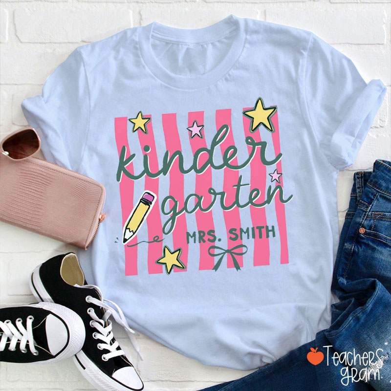 Personalized Grade And Name Stars And Pencil Teacher T-Shirt