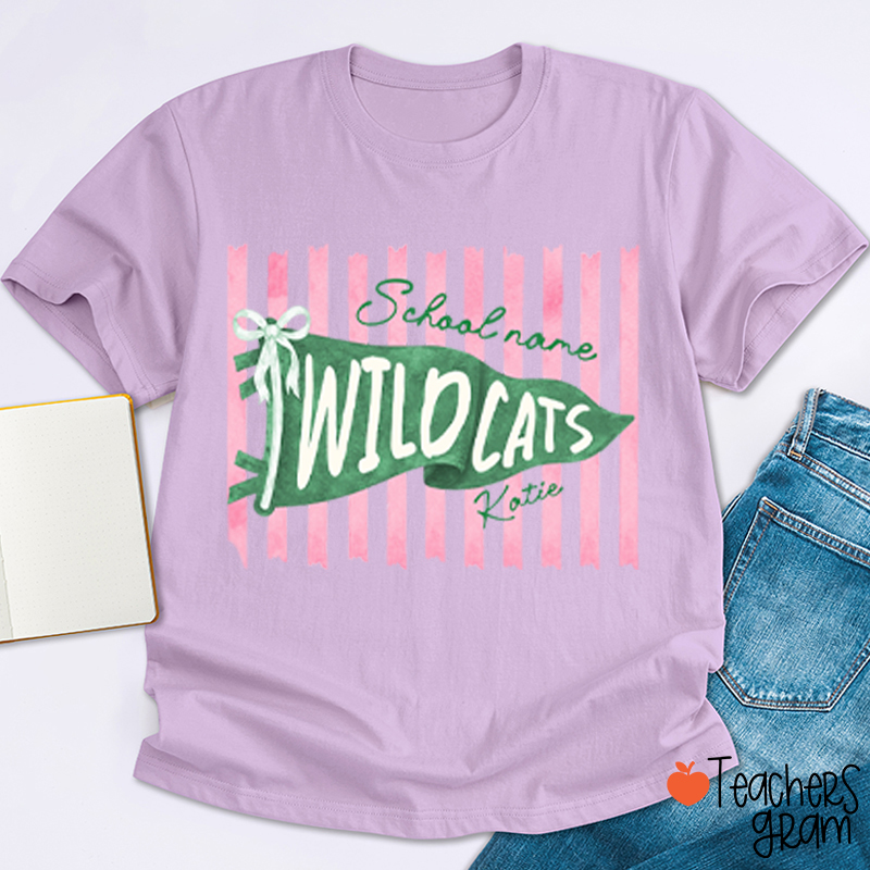 Personalized Mascot School Spirit Stripes Pennant Teacher T-Shirt