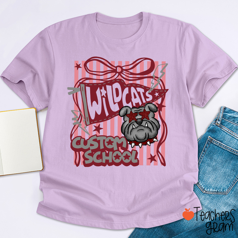 Personalized Mascot Coquette Bow Striped Teacher T-Shirt