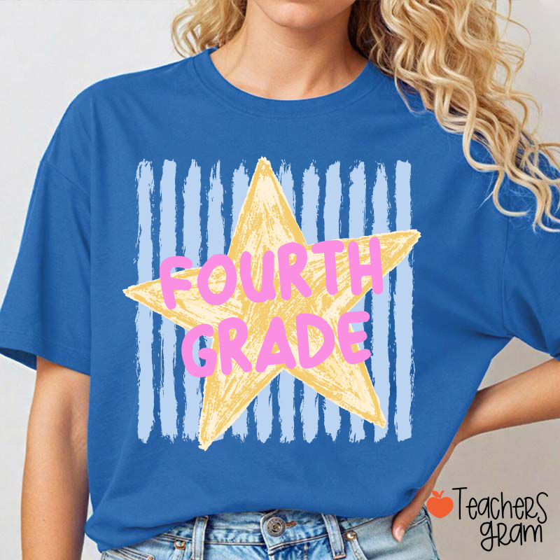 Personalized Grade Stripe Star Pattern Teacher T-Shirt