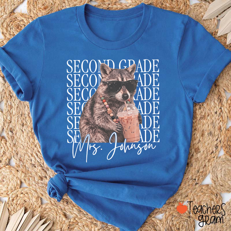 Personalized Grade And Name Raccoon Teacher T-Shirt