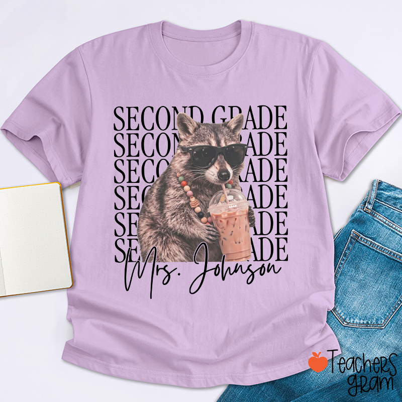 Personalized Grade And Name Raccoon Teacher T-Shirt